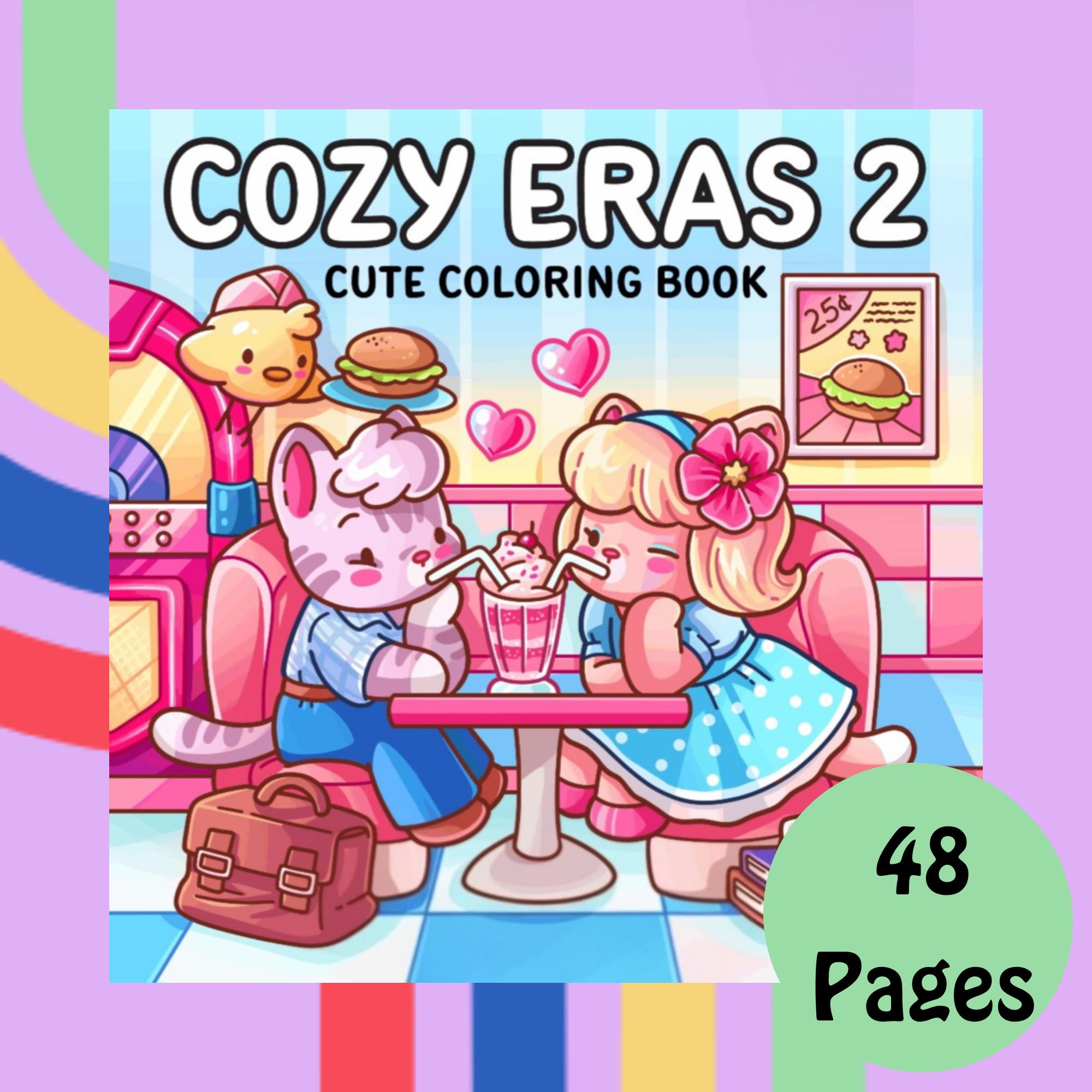 Cozy Eras 2 レトロかわいい塗り絵ブック PDF – リラックスとマインドフルな楽しさのためのヴィンテージ風48ページ