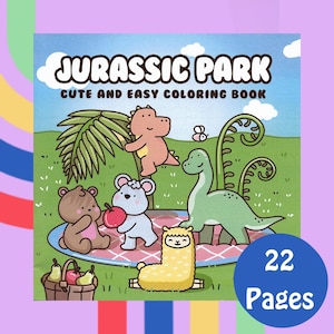 Jurassic Park Cozy Coloring Book PDF | 22 Cute Dinosaur Coloring Pages | Easy Digital Download for Kids | Children&#39;s Coloring Book