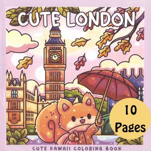Kawaii London Malbuch, süße britische Wahrzeichen für Kinder, Jugendliche und Erwachsene, entzückende britische Reiseaktivität, digitaler Download PDF, Musterpaket