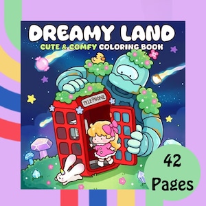 Dreamy Land digitaal kleurboek pdf | 42 schattige kawaii fantasiekleurplaten | Afdrukbaar knus kleurboek voor kinderen en volwassenen