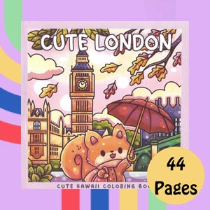 Kawaii London Malbuch, süße britische Wahrzeichen für Kinder, Jugendliche und Erwachsene, entzückende britische Reiseaktivität, digitaler Download PDF