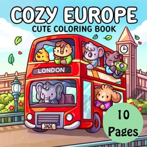 Cozy Europe Coloring Book: Kawaii Travel Landmarks (PDF Digital Download)