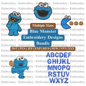 Puppet Embroidery Design, Blue Monster Embroidery File, Cookie Embroidery, Cartoon Monster Embroidery Design - Instant Download