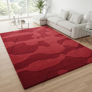 Vibrant Red Abstract Hand Tufted Organic Shape Custom Area Rug for Living Room, Modern Unique Handmade Floor Art 6x9 Wool Carpet for Bedroom