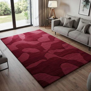 Modern Deep Red Abstract Hand Tufted Wool Rugs for Living Room, Unique Tuft 8x10 9x12 Bedroom Area Rug, Custom Kitchen Runner Carpet