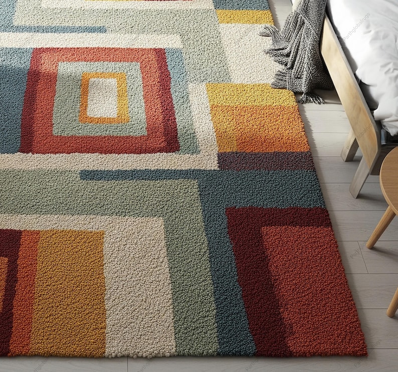 Colorful Geometric Wool Rug, Hand Tufted Modern 8x10 Area Rugs for ...
