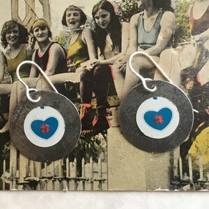 Blue Hearts Tin Earrings, Light Weight, Recycled Tin, Sterling Ear Wires, 10th Anniversary