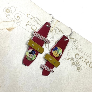 Deep Red Mismatched Tin Earrings, Sterling Ear Wires, Vintage Tin, 10th Anniversary
