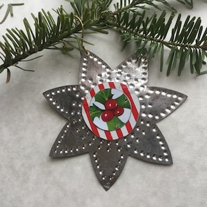 Holly Tin Ornament, Vintage Tin