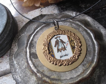 Brass and Tin Pendant, Quaker Man, Mixed Metal Pendant