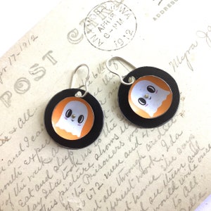 Little Ghost Tin Earrings, Light Weight, Halloween, Sterling Ear Wires, Tin Anniversary