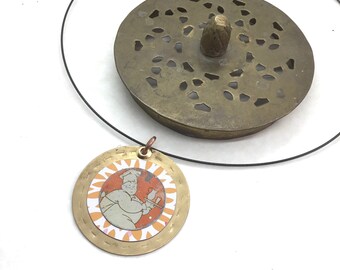 The Happy Baker Tin Disc Pendant, Vintage Tin, 10th Anniversary