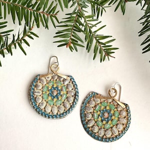 Mosaic Tin Earrings, Light Weight, Sterling Ear Wires, Vintage Tin, 10th Anniversary