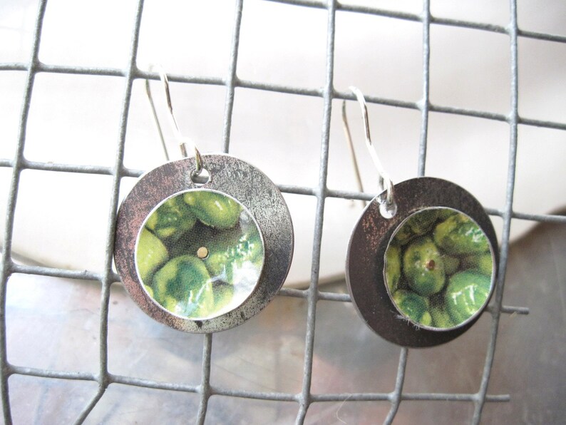 Tin Earrings, Wasabi Pea Can, Green Tin Earrings, Lightweight image 1