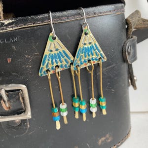 Big, Brassy Tin Earrings, Light Weight, Sterling Ear Wires, Vintage Tin, 10th Anniversary