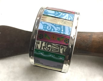 Cool Colors Mixed Tin Cuff, Vintage Tin, 10th Anniversary