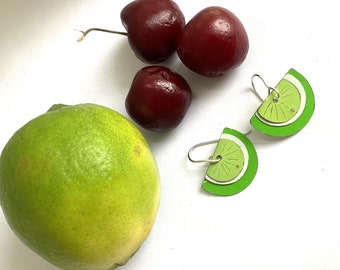 Lime Slice Tin Earrings, Sterling Silver Ear Wires, 10th Anniversary