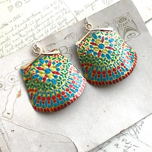 Big, Brassy Tin Earrings, Light Weight, Sterling Ear Wires, Vintage Tin, 10th Anniversary