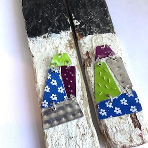 Patchwork Tin Earrings, Vintage Tin, 10th Anniversary