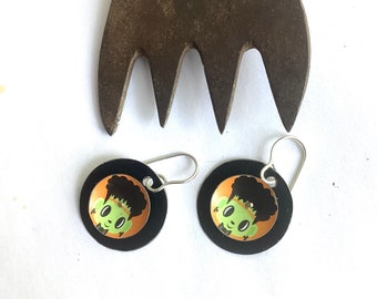 Little Ghoul Tin Earrings, Light Weight, Halloween, Sterling Ear Wires, Tin Anniversary