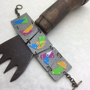 Stacked Tin Bright Colors Bracelet, Segmented Bracelet, Recycled Tin, Tin Anniversary