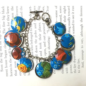 Tin Charm Bracelet, Blue and Brick Red, Vintage Tin, Light Weight, 10th Anniversary