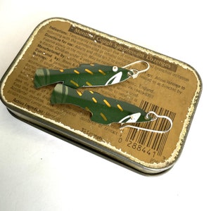 Green and Gold Tin Earrings, Sterling Ear Wires, 10th Anniversary