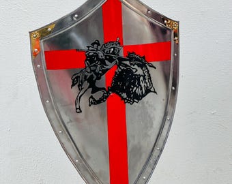 Tarcza Templariusza, Rycerz Średniowieczny, Tarcza Krzyżowca, Stalowa Tarcza Czerwonego Krzyża, Gotowa do Boju Tarcza Grzejnika, Tarcza Wojownika, Cosplay, Kostium na Halloween