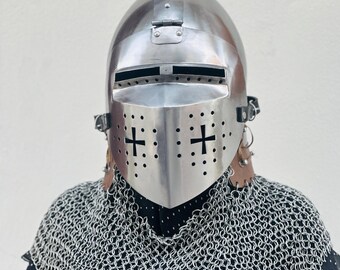Hełm z norymberskiego bascinet Hounskella | Średniowieczny hełm z roa bascinet do LARP-a, hełm rycerski z kolczugą | Stalowy hełm Barbuta | Rekonstrukcja