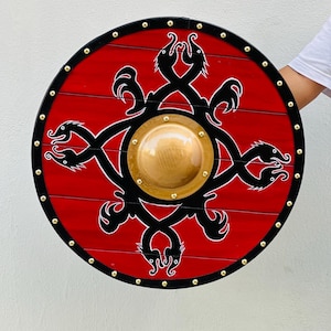 Wooden Viking Shield: Medieval Norse Valhalla Warrior Cosplay Prop