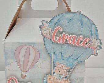 Hot Air Balloon Party Favor Box, Hot Air Balloon Birthday Decor, Hot Air Balloon Birthday Theme, Hot Air Balloon Goody Box, First Birthday.