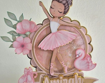 Ballerina taarttopper, ballerina thema taarttopper, ballet taarttopper, roze tutu ballerina taarttopper, ballerina verjaardagstaarttopper.