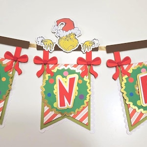 Grinch First Birthday Banner, Christmas Theme Birthday Banner, Handmade Christmas Party Decor, Grinch Christmas.