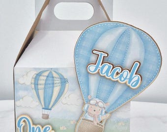 Hot Air Balloon Party Favor Box, Hot Air Balloon Birthday Decor, Hot Air Balloon Birthday Theme, Hot Air Balloon Goody Box, First Birthday.