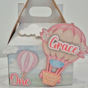 Pastelkleurige heteluchtballon bedankdoos voor meisjes, dromerige wolk themafeest, babyshower meisje, decor eerste verjaardag, Adventure Cloud roze bonbondoos