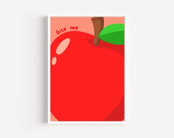 Bite Me Apple Art Print, Bold Red Pop Art (Digital Download)
