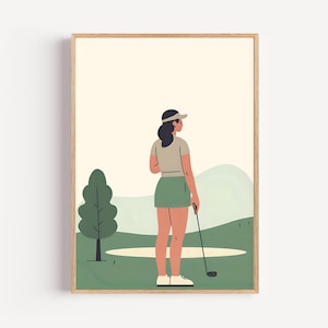 Women Golfer Art Print: Modern Minimalist Sports Decor (Digital Download