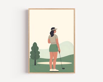 Women Golfer Art Print: Modern Minimalist Sports Decor (Digital Download