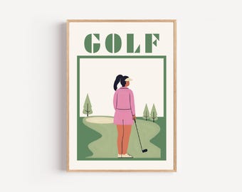 Pastel Women's Golf Art Print: Vintage Modern Decor (Digital Download