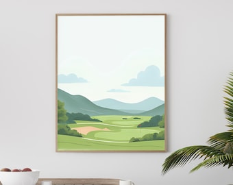 Impresión de paisaje de golf moderno: arte mural de campo de golf caprichoso (descarga digital)