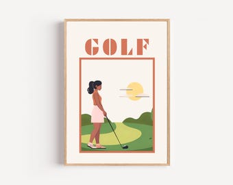 Retro Female Golfer Print: Whimsical Golf Wall Art (Digital Download