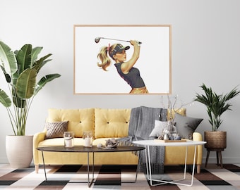 Retro Women Golfer Print: Vintage Golf Wall Art (Digital Download