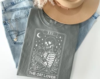 The Cat Lover Tarot Card Comfort Colors Shirt, Vintage Skeleton Tarot Card Shirt, Goblincore shirt, Funny Tarot shirt, Tarot Lover Gift