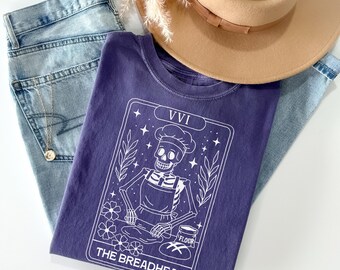 The Breadhead Tarot Card Shirt Comfort Colors®, Skeleton Halloween Shirt, Sourdough Baking Gift, Baker Tarot Tee, Sourdough Bread Lover Gift