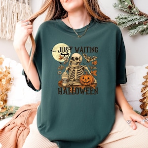Just Waiting For Halloween Shirt, Funny Spooky Ghost Tee, Cute Halloween shirt, Lazy Costume Idea, Fall Pumpkin Shirt, October Vibes shirt