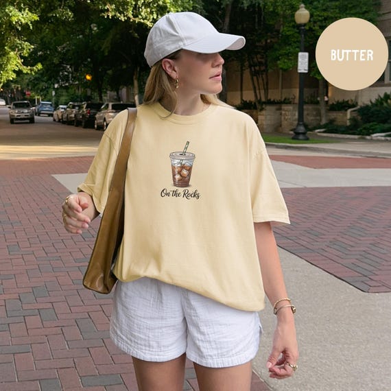 Comfort Colors® On The Rocks Shirt, Iced Coffee Tee, Minimal Coffee Lover Shirt, Trendy Summer Graphic Tee