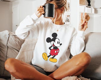 Felpa vintage di Topolino Disney, maglietta vintage di Topolino Disney, felpa con stampa vacanze Disneyworld, maglione retrò Disney