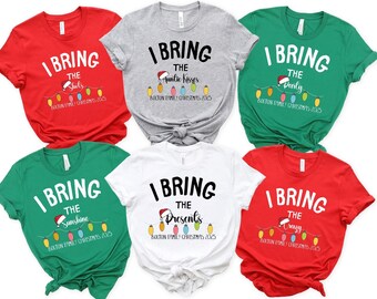 Funny Personalized Matching Christmas Pajama Shirts, Custom Name, Bring The Family Fun T-Shirts, Cute Group Holiday Tees, Picture PJs