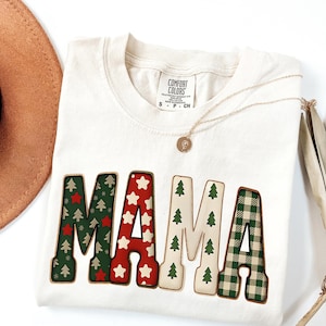 Christmas Mama Comfort Colors Shirt, Mom Shirt, New Mother Tshirt, Cute Gift For Mom, Trendy Santa Tee, First Xmas Gifts, Pregnancy Reveal