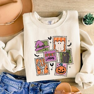 Halloween Teacher Sweatshirt, Vintage Spooky Stamp Teacher T-Shirt, Gift for Teacher, Back to School Sweater, Fall Ghost Teacher Hoodie